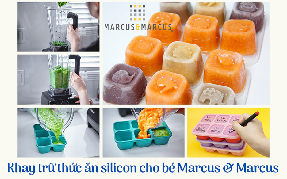 Khay silicon trữ đông đồ ăn dặm cho bé Marcus &amp; Marcus - Lola (60ml x 6 ngăn)