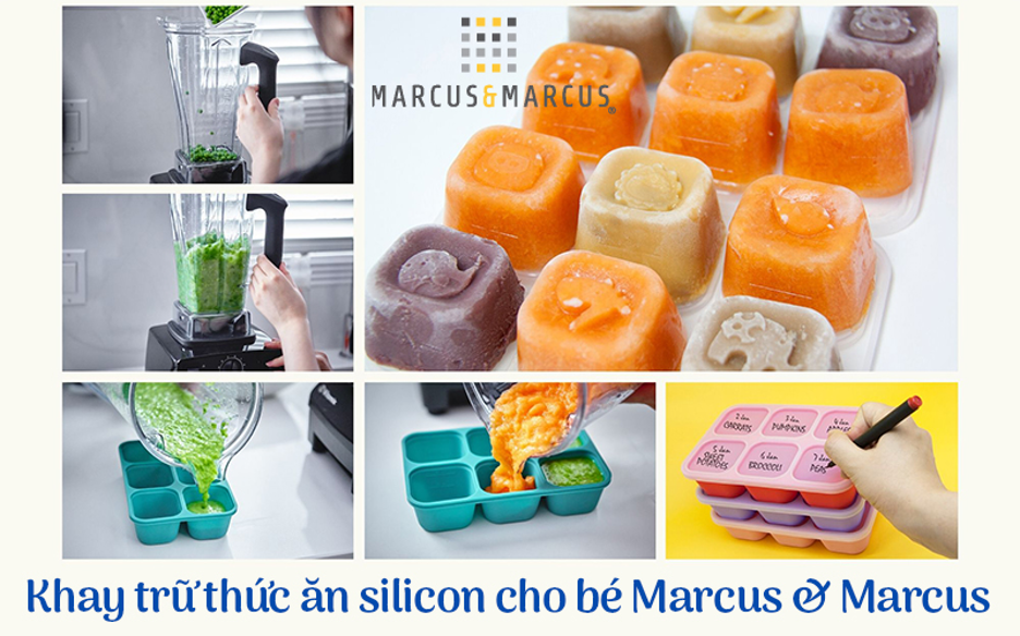 Khay silicon trữ đông đồ ăn dặm cho bé Marcus &amp; Marcus - Marcus (60ml x 6 ngăn)