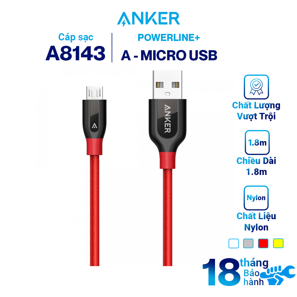 Dây Cáp Sạc Micro USB Anker PowerLine+ 1.8m - A8143 - Hàng Chính Hãng