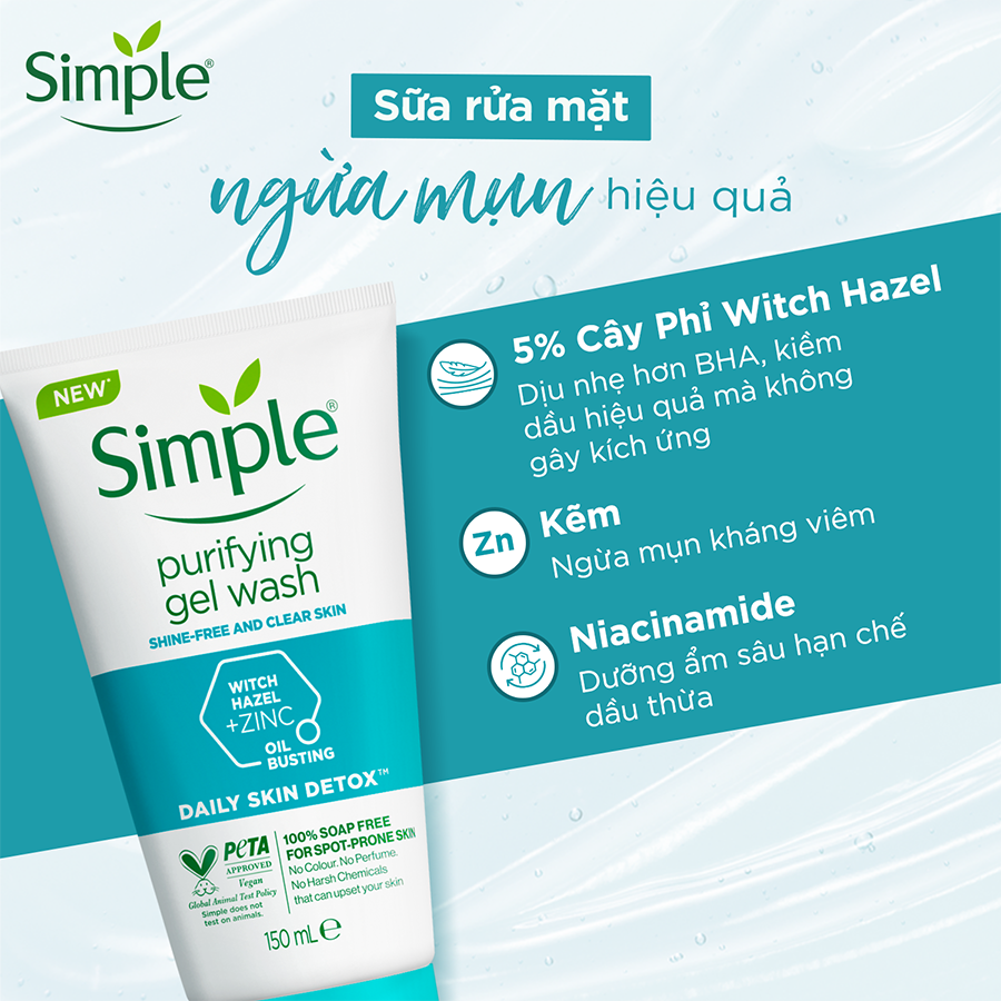 Combo 2 Sữa rửa mặt Simple giúp kiềm dầu và ngừa mụn hiệu quả - cho da mụn nhạy cảm 150ml