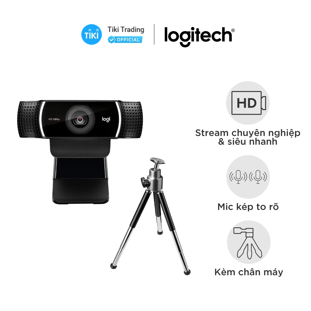 Webcam Logitech C922 Full HD 1080p - 720p/60FPS micro kép to rõ, tự động lấy nét và chỉnh sáng HD, phù hợp PC/ Laptop/ Mac - Hàng chính hãng
