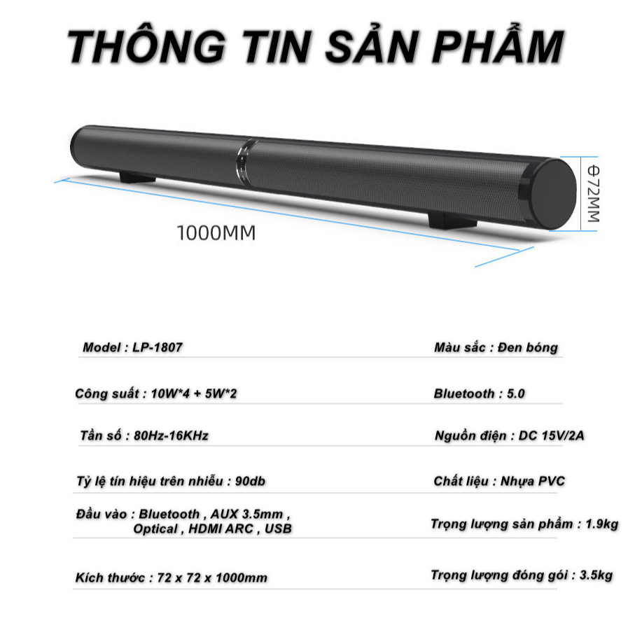 Loa Soundbar TV LP-1807 Bluetooth 5.0 Âm thanh sống động