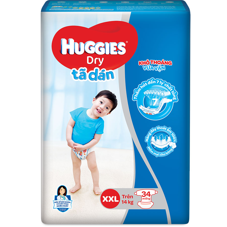 Tã Dán Huggies Dry Gói Đại XXL34 (34 Miếng)