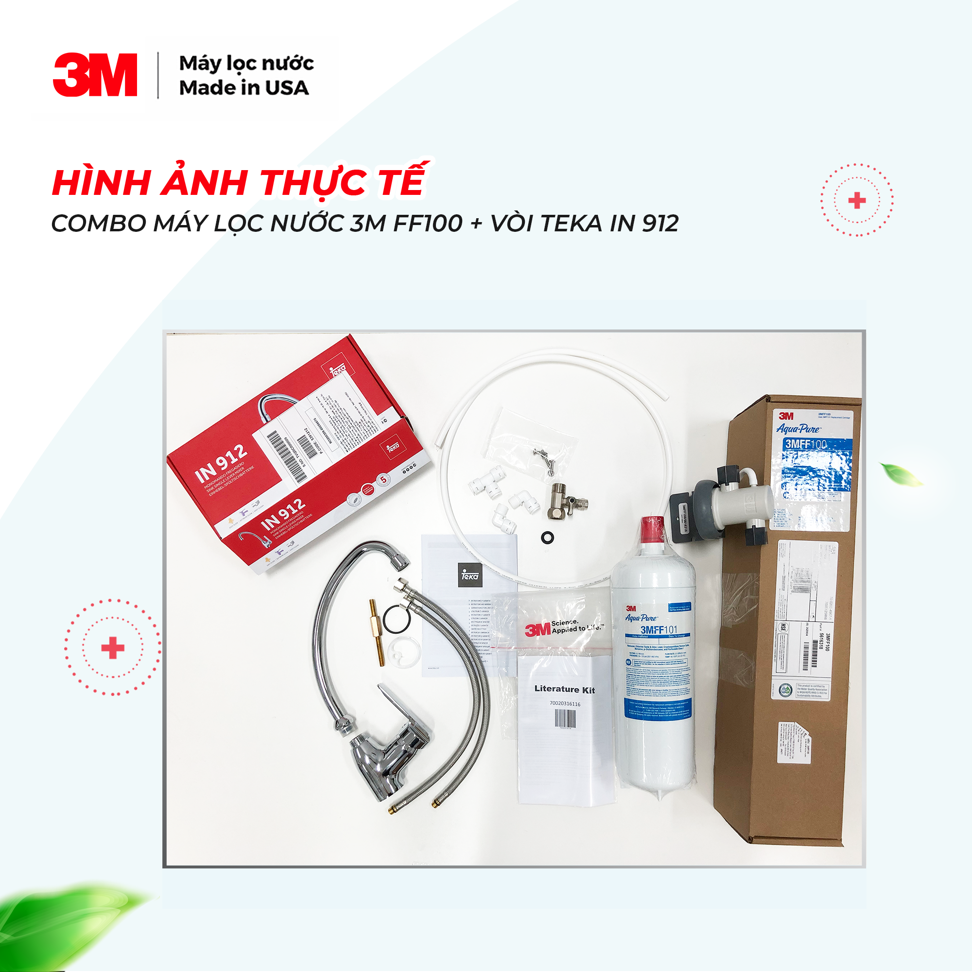 Combo Máy Lọc Nước 3M FF100 + Vòi TEKA IN 912 - Công Nghệ Lọc IMPACT - Lưu Lượng Nước 9,5 Lít/phút - Công Suất Lọc 22.712 Lít - 3M Product Number 5616318 - Hàng Chính Hãng 3M