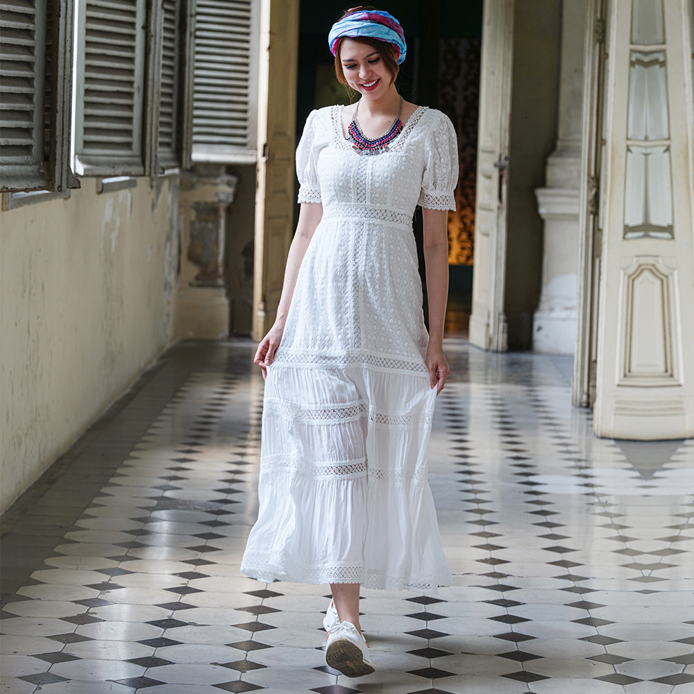 Đầm Maxi Trắng Đầm Maxi Đi Biển Thời trang thiết kế Hity DRE119
