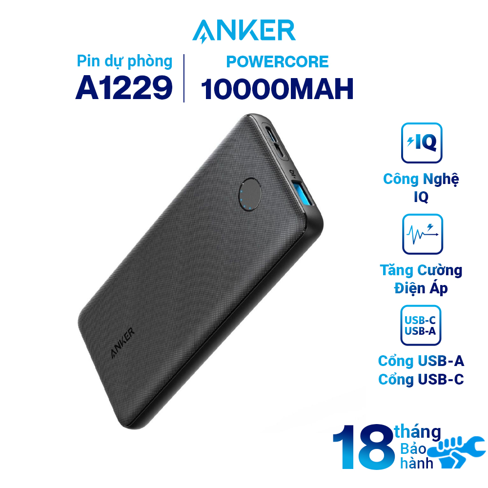 Pin Sạc Dự Phòng Anker PowerCore Slim 10000mAh Hỗ Trợ Cổng Type-C In - A1229 - Hàng Chính Hãng