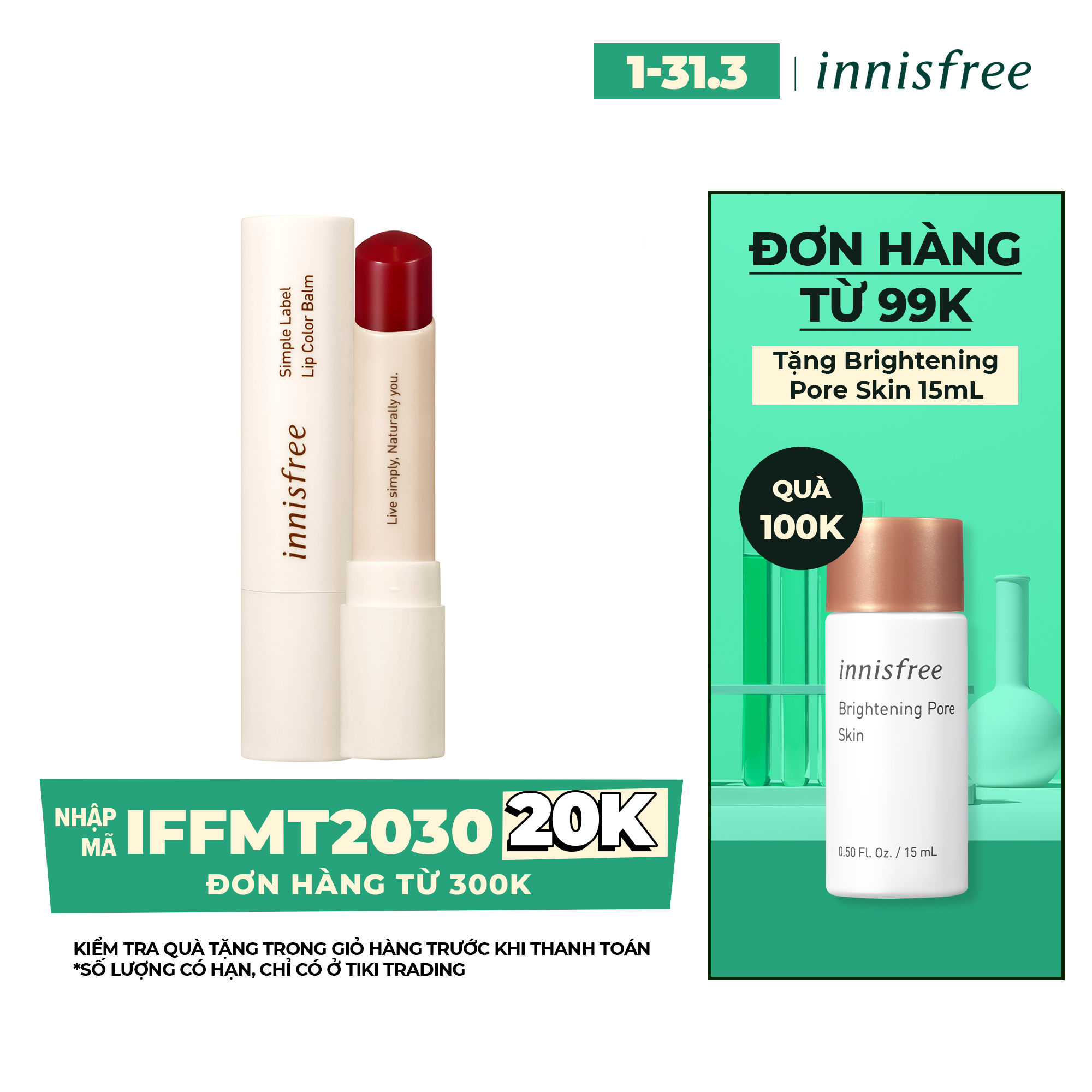 Son Dưỡng Môi Có Màu Innisfree Simple Label Lip Color Balm #1 3.2g - 131171749