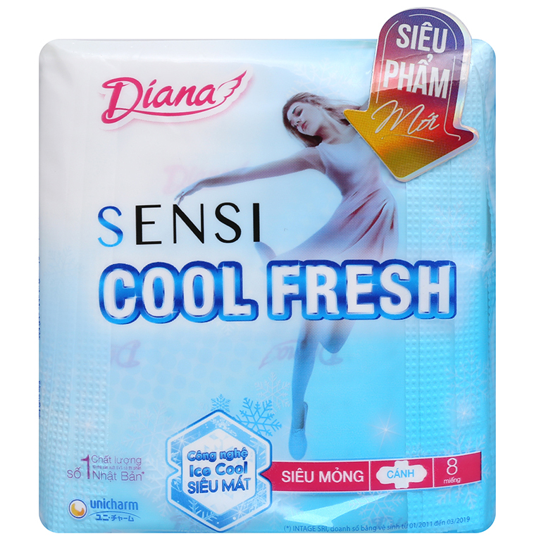 Combo 8 Gói Băng Vệ Sinh Diana Cool Fresh Siêu Mỏng (8 Miếng / Gói)