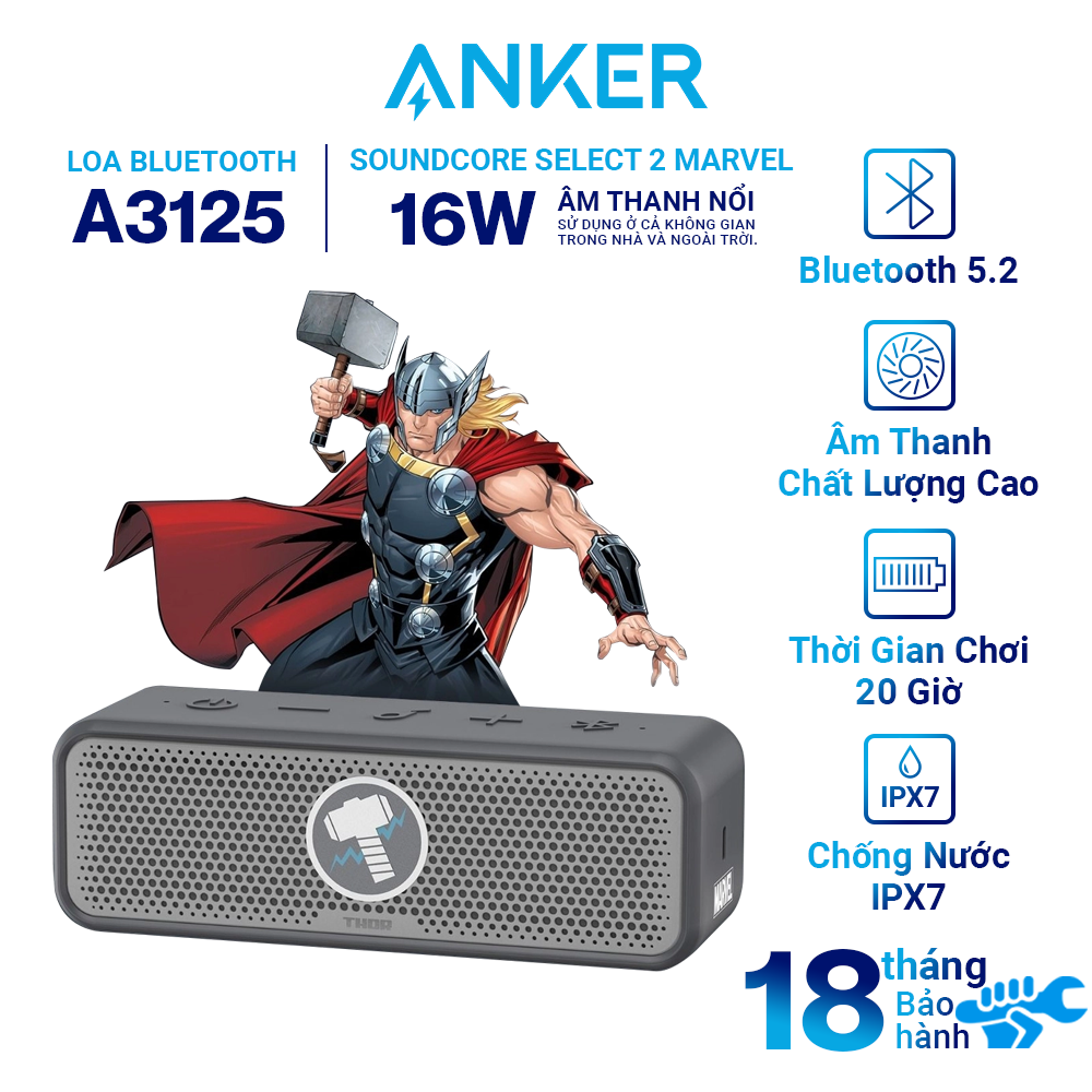 Loa Bluetooth Soundcore By ANKER Select 2 - Phiên Bản Marvel - A3125, Bluetooth 5.0 Chống NướC IPX7 - Hàng Chính Hãng