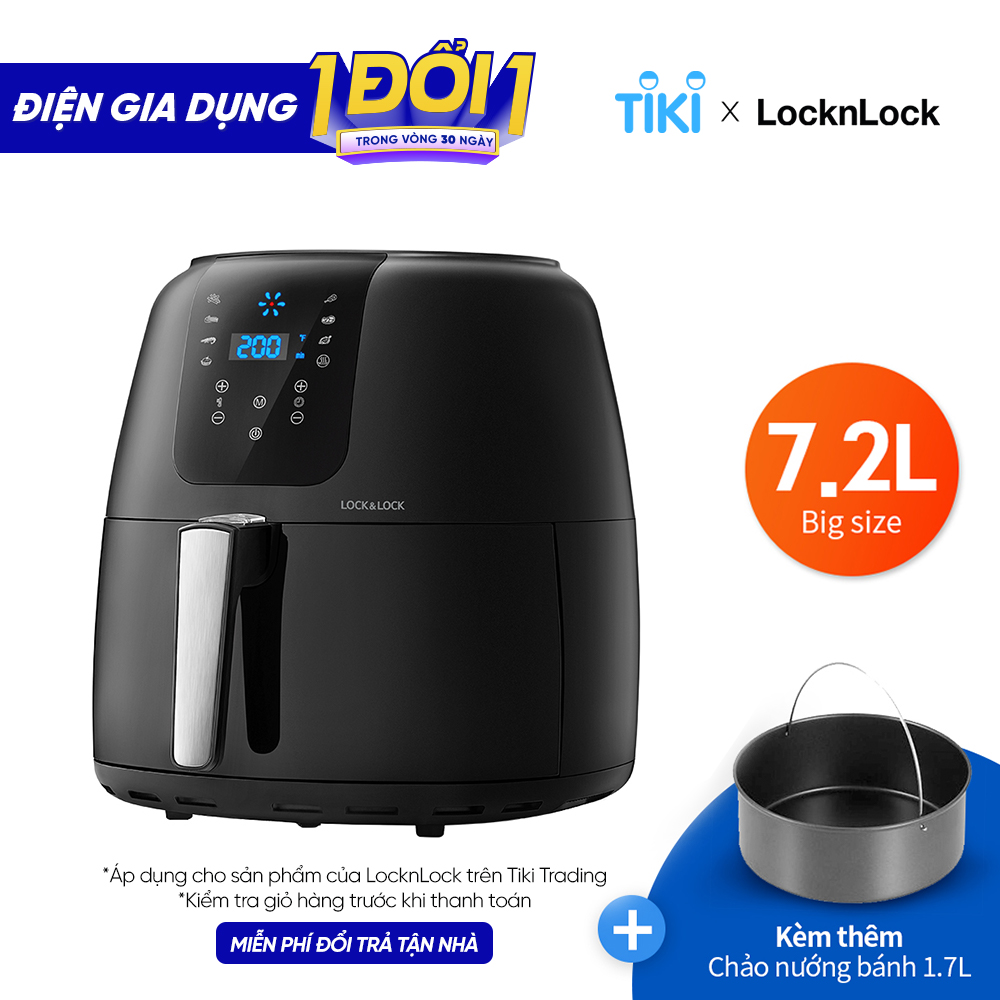Nồi Chiên Không Dầu Điện Tử Lock&amp;Lock EJF296BLK (7.2 Lít) - Kèm Chảo Nướng - Hàng Chính Hãng