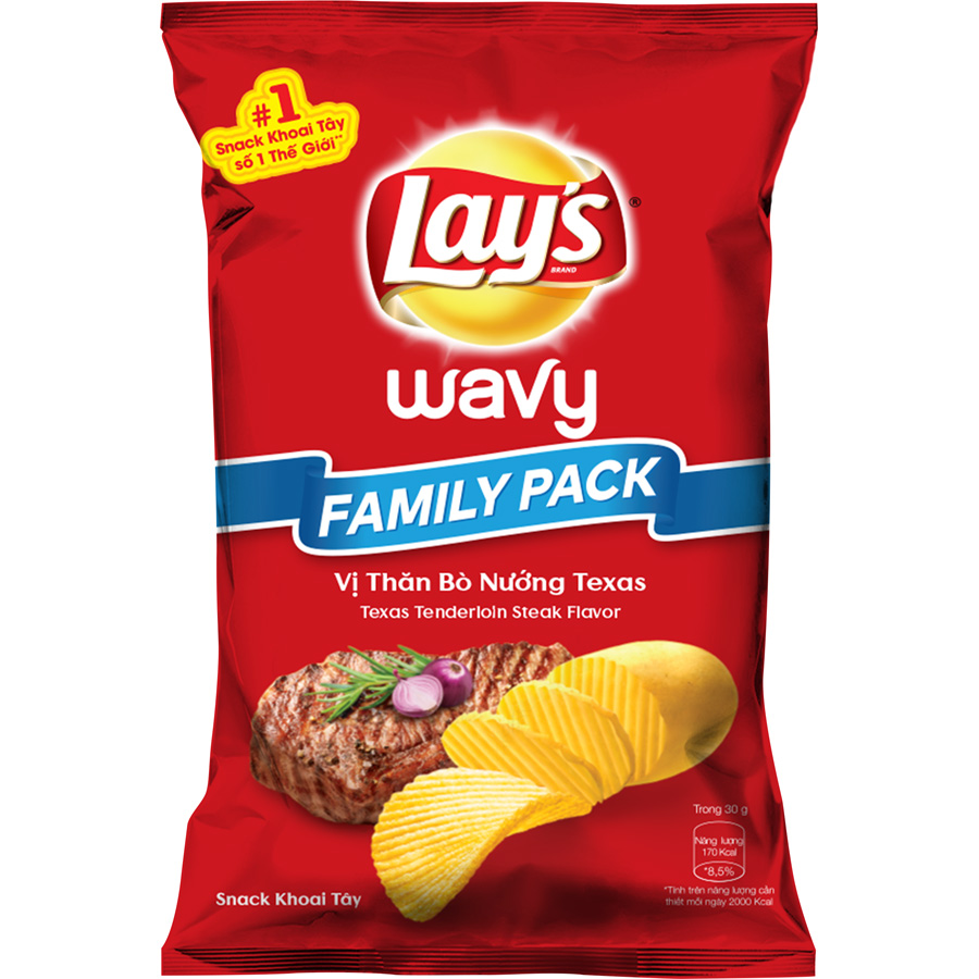 Combo 5 Bánh Snack Khoai Tây Lay's vị Thăn Bò Nướng Texas 150g Cho Cả Nhà - Family Pack Siêu Tiết Kiệm