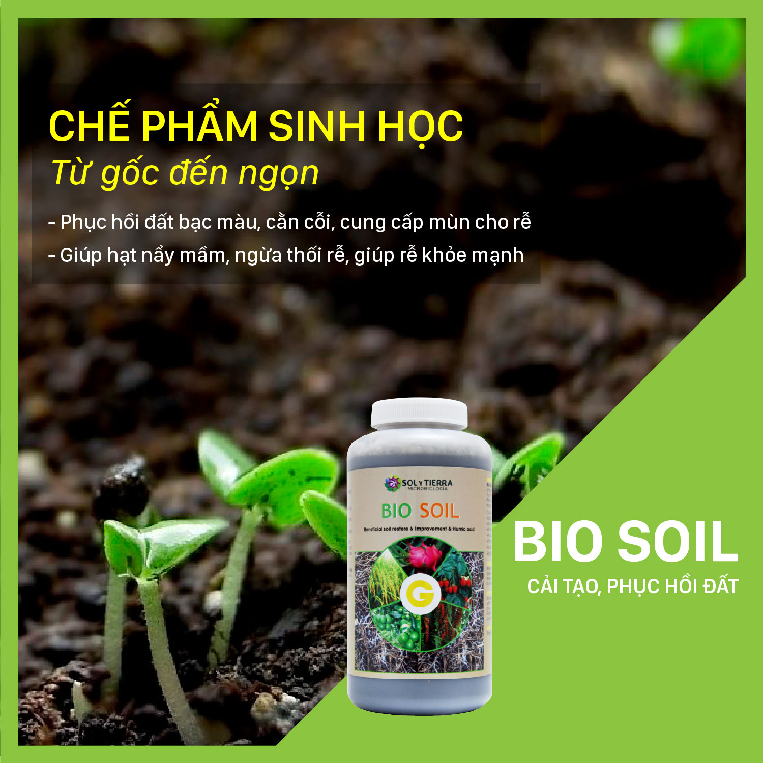 Vi sinh cải tạo đất, tăng độ mùn cho đất Bio Soil - NSX Soly Tierra - Chai 1 quarter