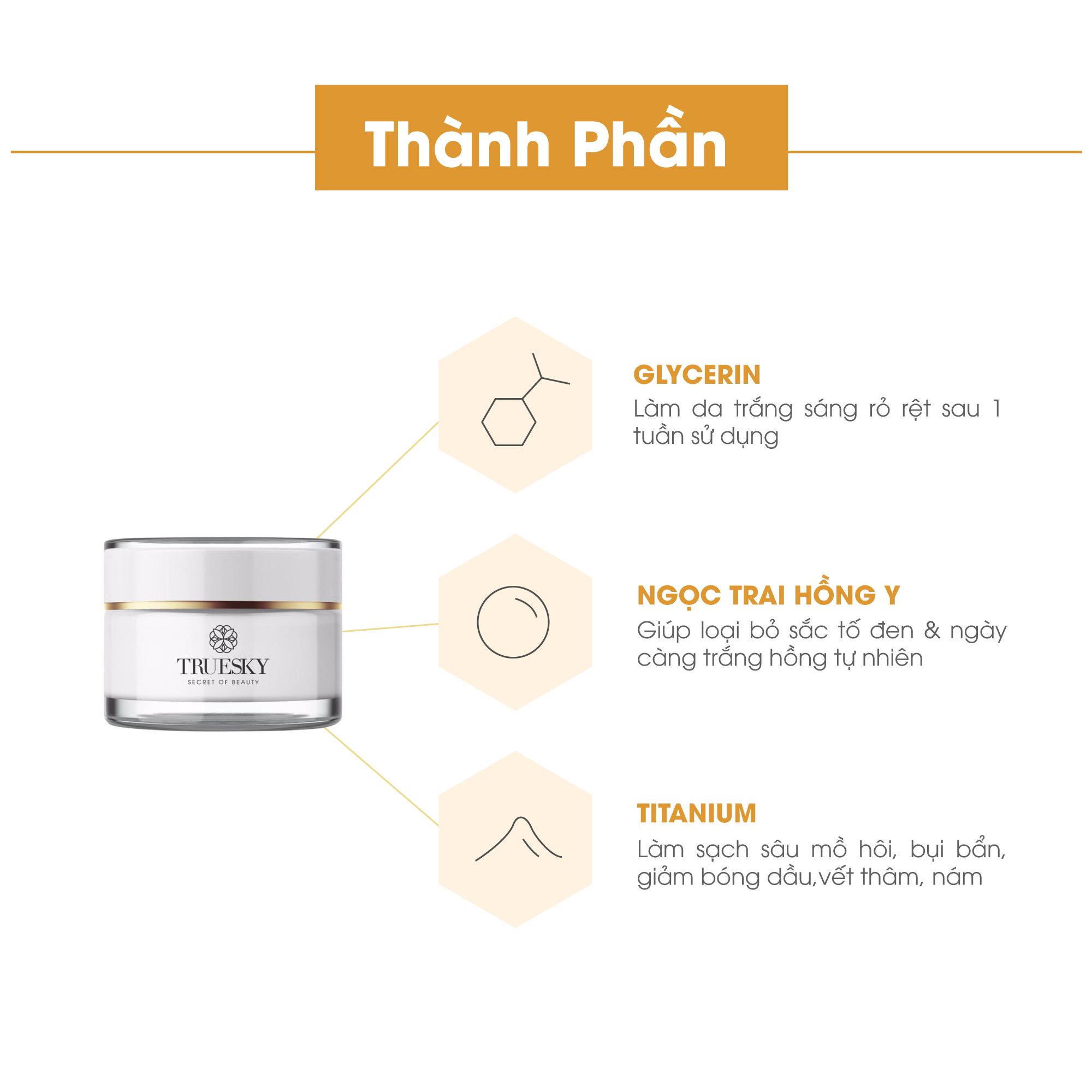 Kem dưỡng trắng da mặt Truesky chiết xuất ngọc trai hồng y dạng lotion chính hãng 10g - Whitening Face Cream