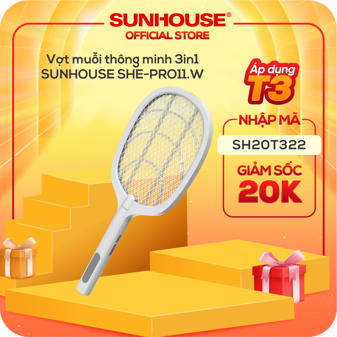 Vợt muỗi thông minh 3in1 SUNHOUSE SHE-PRO11.W