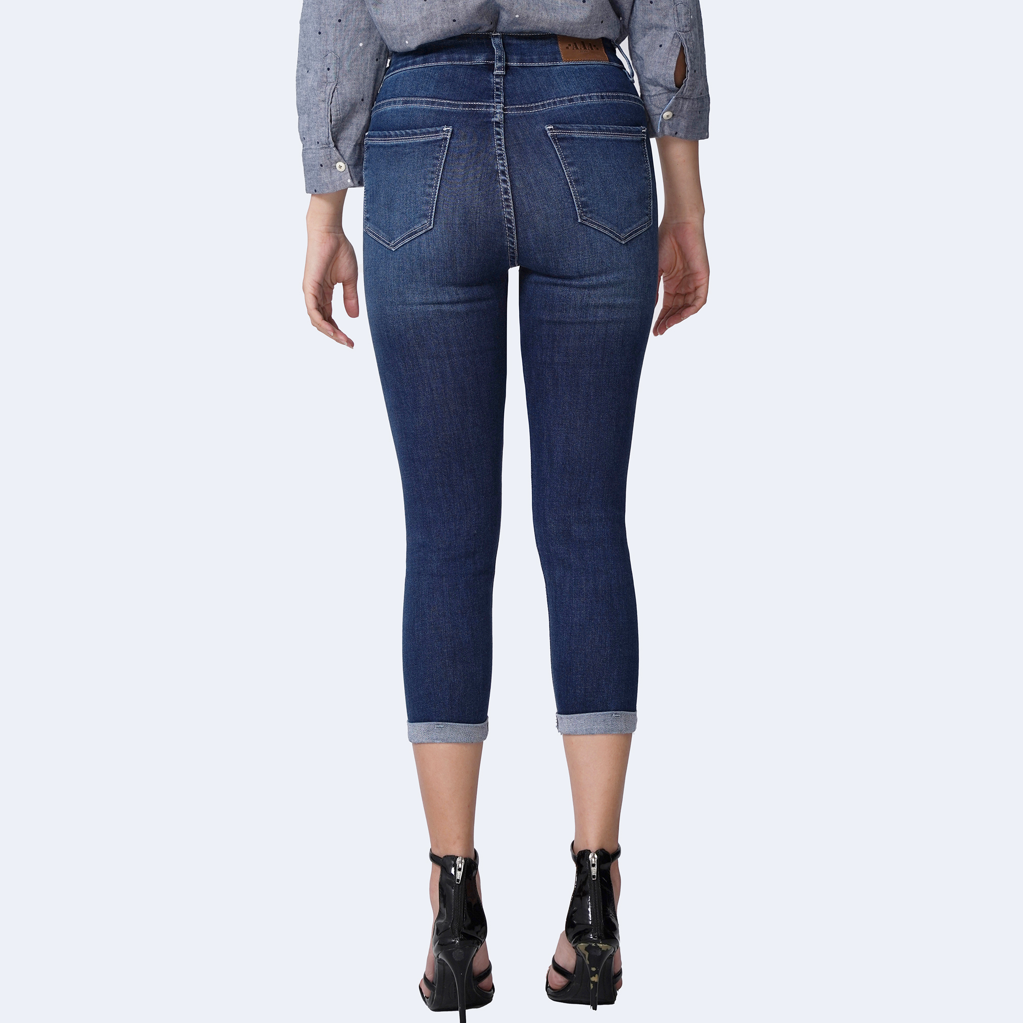 Quần Jean Nữ Lửng Aaa Jeans Skinny Lưng Cao Lật Line Ocean Blue