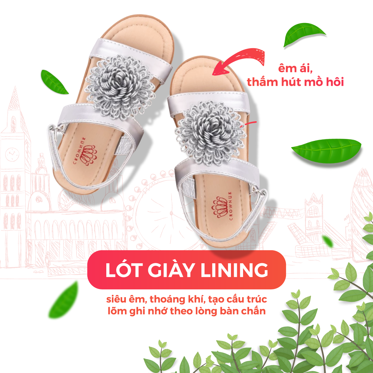 Xăng đan Dép Quai Hậu Bé Gái Đi Học Crown Space UK Princess Sandals Trẻ em Cao Cấp CRUK7017 Nhẹ Êm Thoáng Mát Size 25-32/2-14 Tuổi