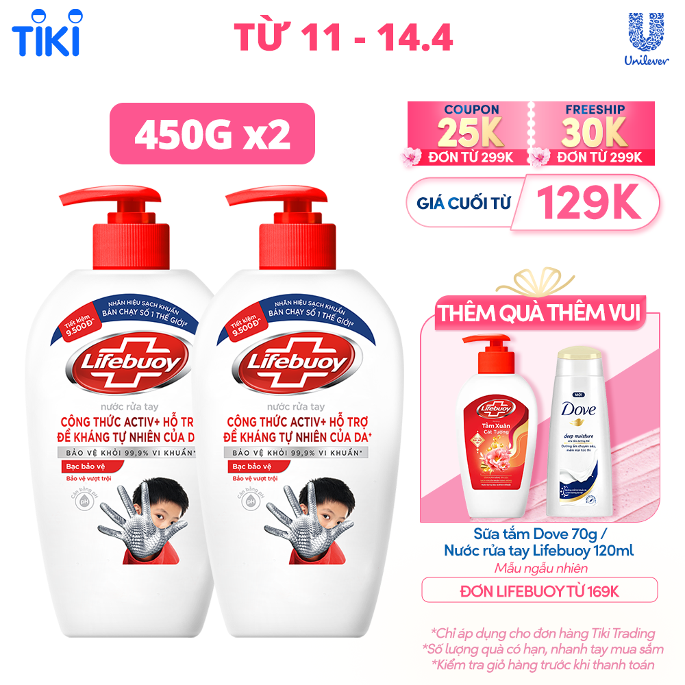 Combo 2 Nước Rửa Tay Lifebuoy Bảo Vệ Vượt Trội 10 Giúp Sạch Khuẩn Và Bảo Vệ Vượt Trội Khỏi 99.9% Vi Khuẩn Tốt Nhất Chai 450g