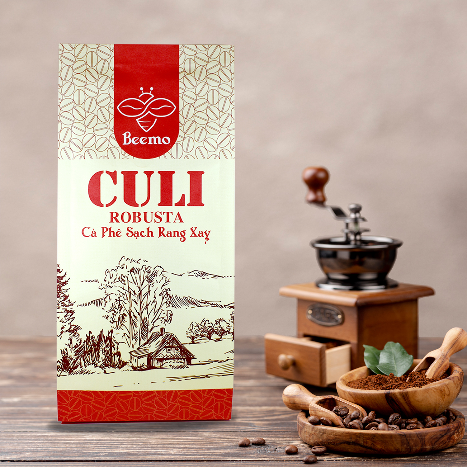 Cà phê nguyên chất Culi Robusta, cafe mộc rang xay Beemo 500g - đắng mạnh, đậm đà, thơm thoảng