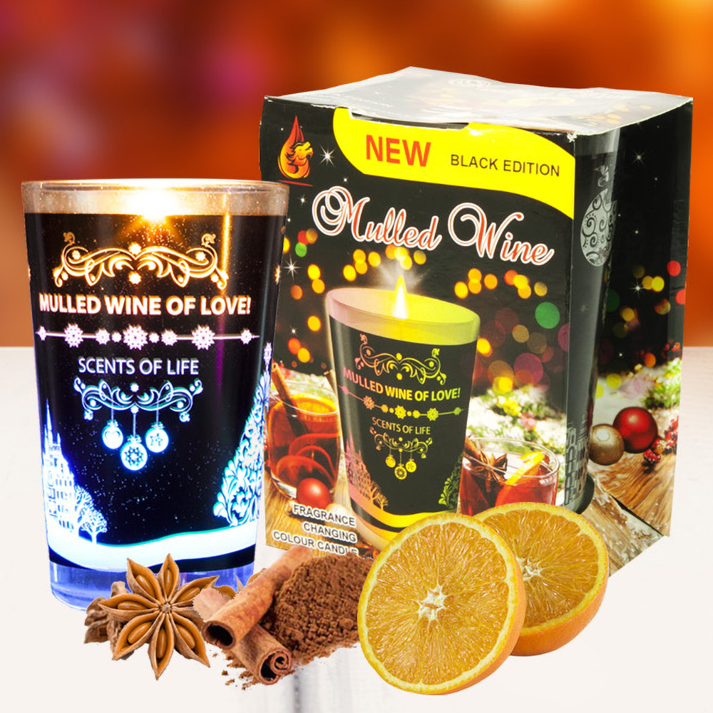 Ly nến thơm tinh dầu đổi màu Golden Dragon Mulled Wine 140g QT028407- cam, quế, hồi