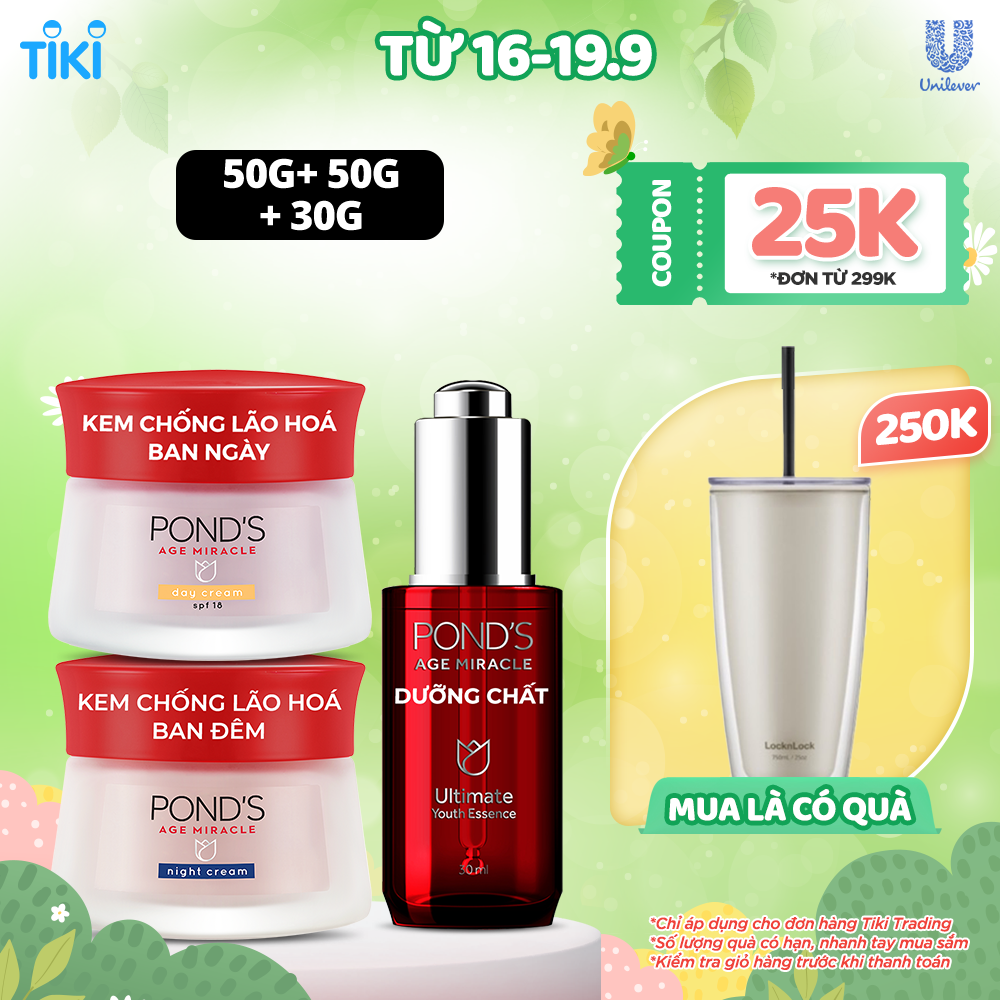 Combo kem dưỡng ẩm ngày, đêm và essence Pond's Age Miracle