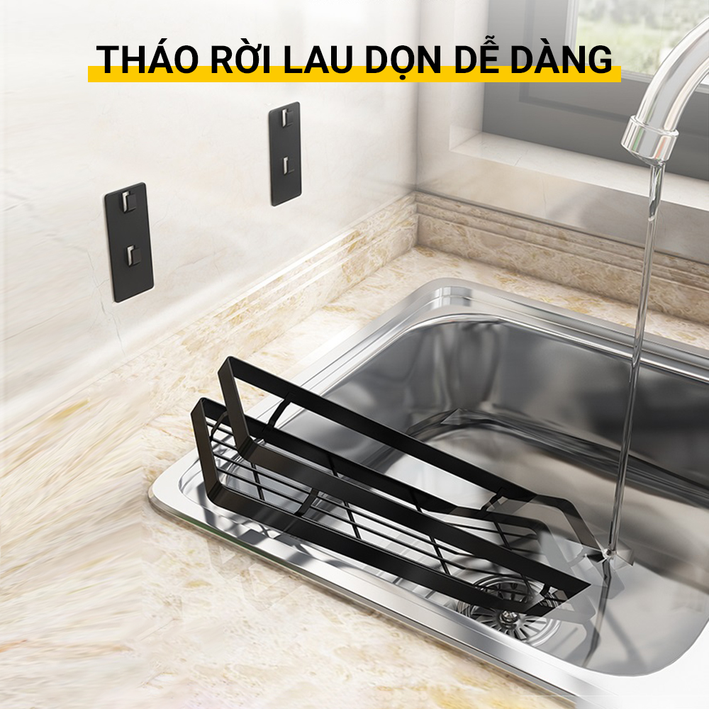 Kệ gia vị dán tường dài 30/40/50cm sơn đen tĩnh điện Vando chính hãng - kèm keo chuyên dụng kệ treo tường bằng thép carbon không gỉ, siêu chịu lực 30kg