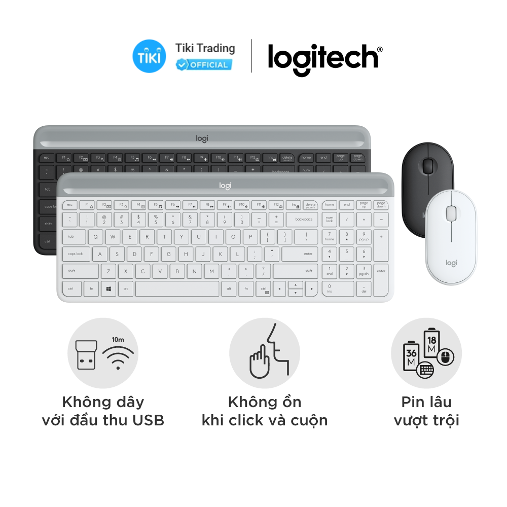 Combo chuột phím không dây Logitech MK470 - Chống ồn, USB 2.4HGz, pin lâu vượt trội, thiết kế mảnh gọn - Màu