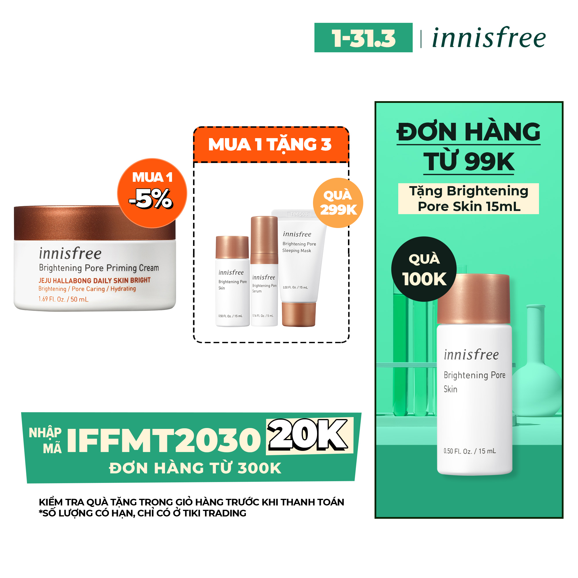 Kem Dưỡng Sáng Da 3 Trong 1 Innisfree Brightening Pore Priming Cream (50ml)