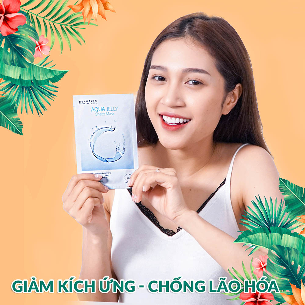 Combo mặt nạ dưỡng da và làm sạch mụn bao gồm mặt nạ BeauskinAqua Jelly Sheetmask và Tẩy da chết minisize Apple Peeling Gel - Hàn Quốc Chính Hãng