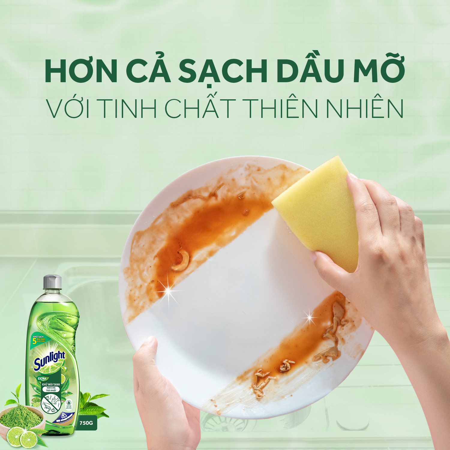 Nước Rửa Chén Sunlight Trà Xanh 750ML combo chai và túi