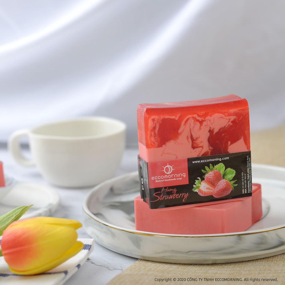 Xà Bông Thiên Nhiên Handmade eccomorning Hình Vuông Hương Dâu – Strawberry Soap