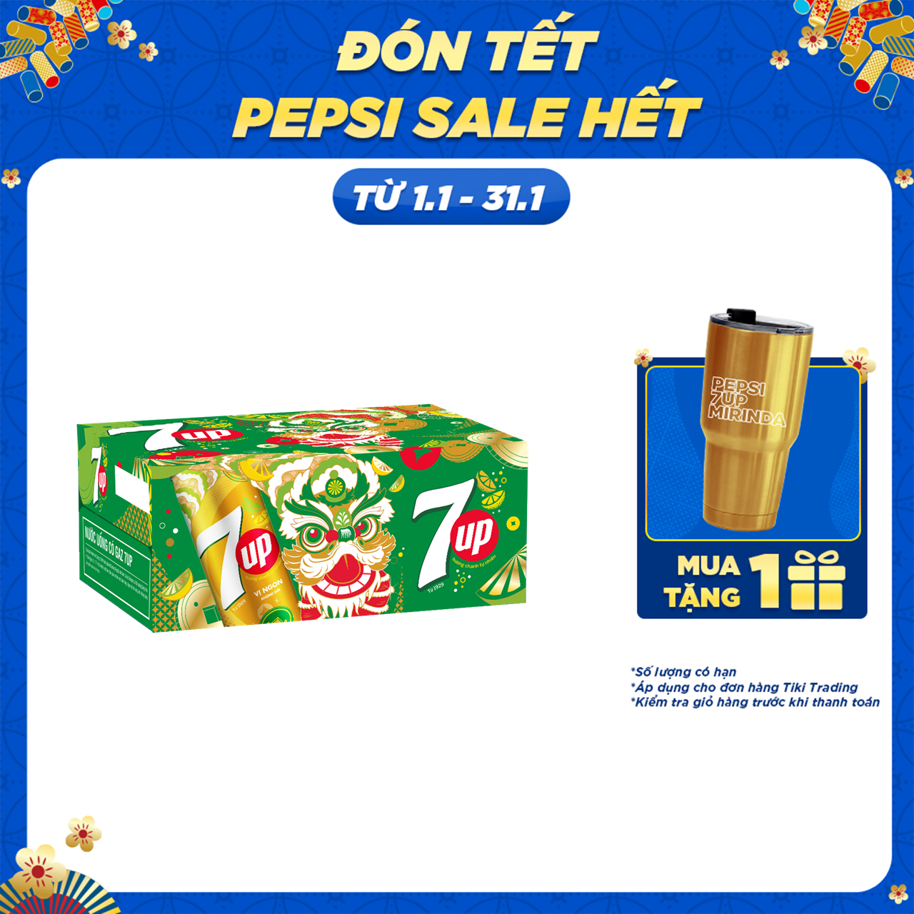 Thùng 24 Lon Nước Ngọt Có Gaz 7UP Lon Vàng (320ml/lon) - Phiên Bản Giới Hạn