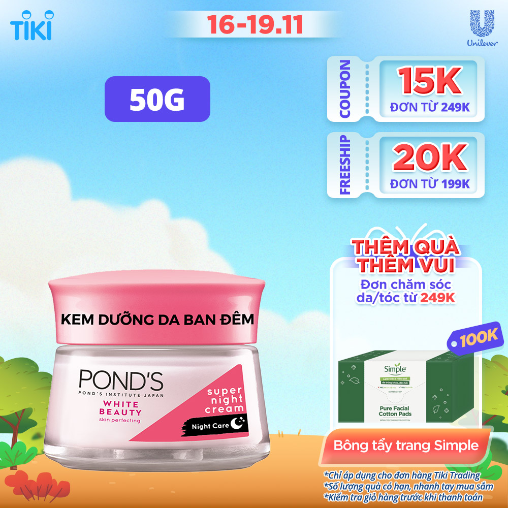 Kem dưỡng da ban đêm POND'S dưỡng ẩm da cho da sáng mịn căng mướt 50g