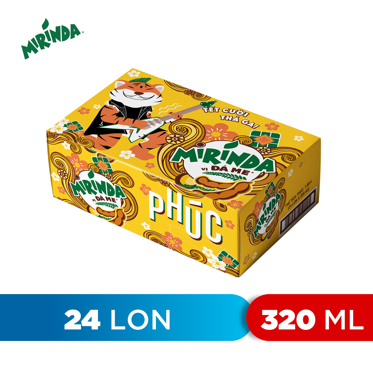 Thùng 24 Lon Nước Ngọt Có Gas Mirinda Đá Me (320ml/Lon)