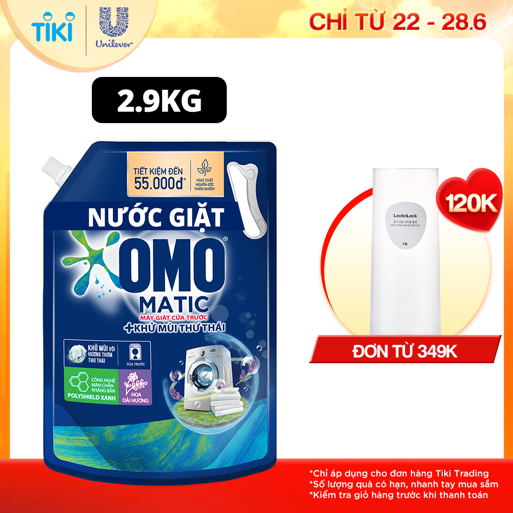 Túi Nước Giặt Omo Matic Comfort Cho Máy Giặt Cửa Trước Hương Lavender Khử MùI Thư TháI 2.9Kg