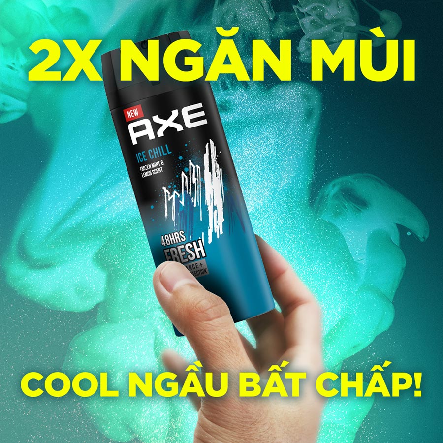 Xịt nước hoa toàn thân Axe Ice Chill Khử mùi cho nam Hương thơm Sảng khoái mát lạnh từ chanh tươi, bạc hà ướp lạnh 135ml