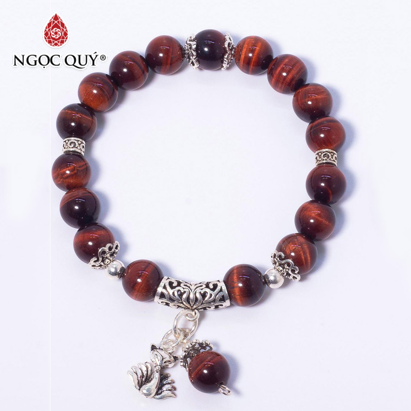 Vòng tay đá thiên nhiên phối charm hồ ly 9 đuôi size hạt 8mm - Ngọc Quý Gemstones