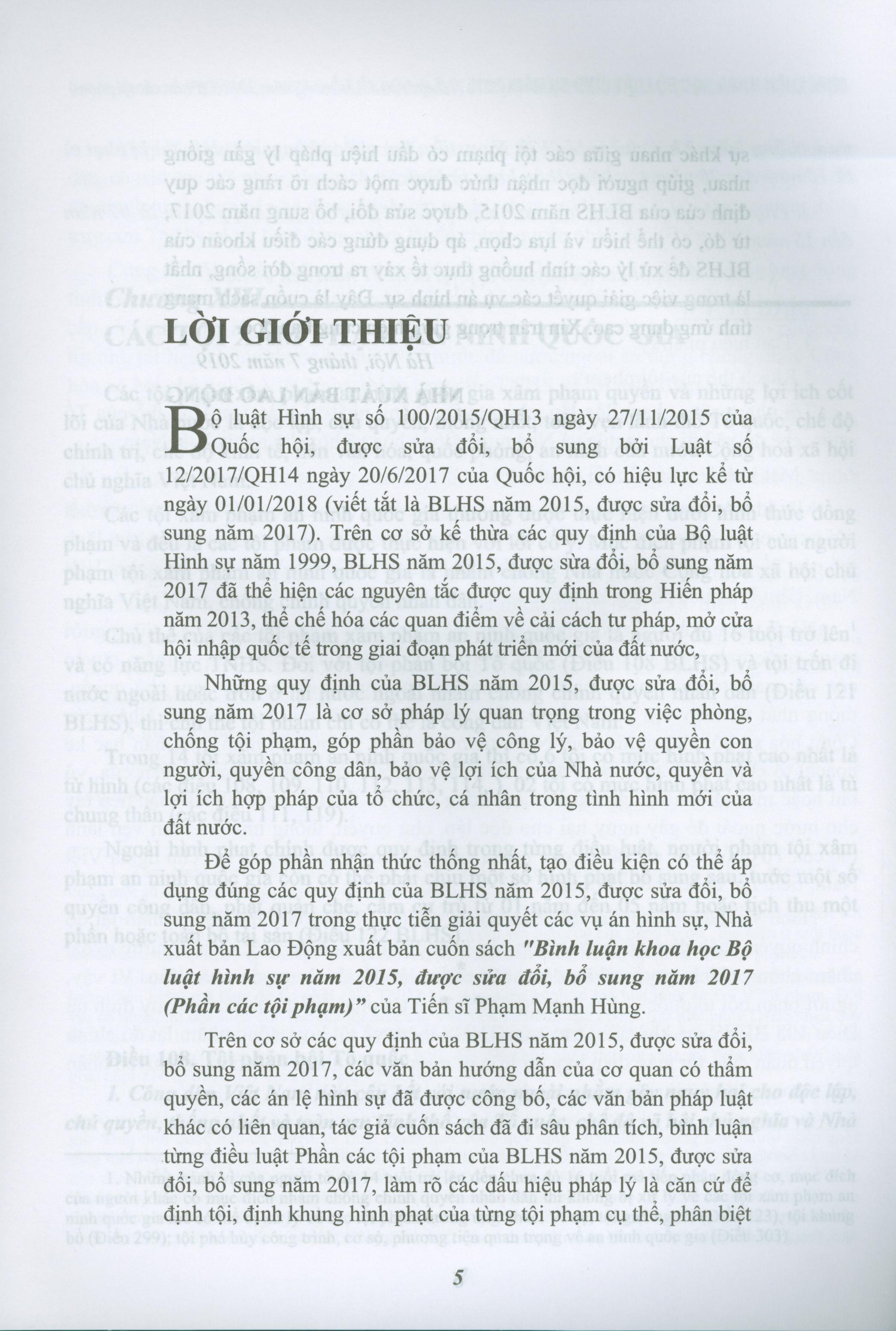 Bình Luận Khoa Học Bộ Luật Hình Sự Năm 2015 Được Sửa Đổi, Bổ Sung Năm 2017 - Phần Các Tội Phạm