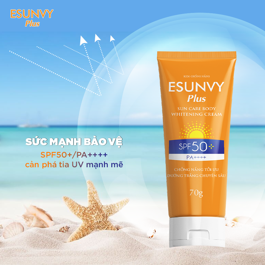 	KEM CHỐNG NẮNG ESUNVY PLUS SUN CARE BODY WHITENING CREAM SPF50+/PA++++ - Chống nắng tối ưu, dưỡng trắng chuyên sâu - Tuýp 70g