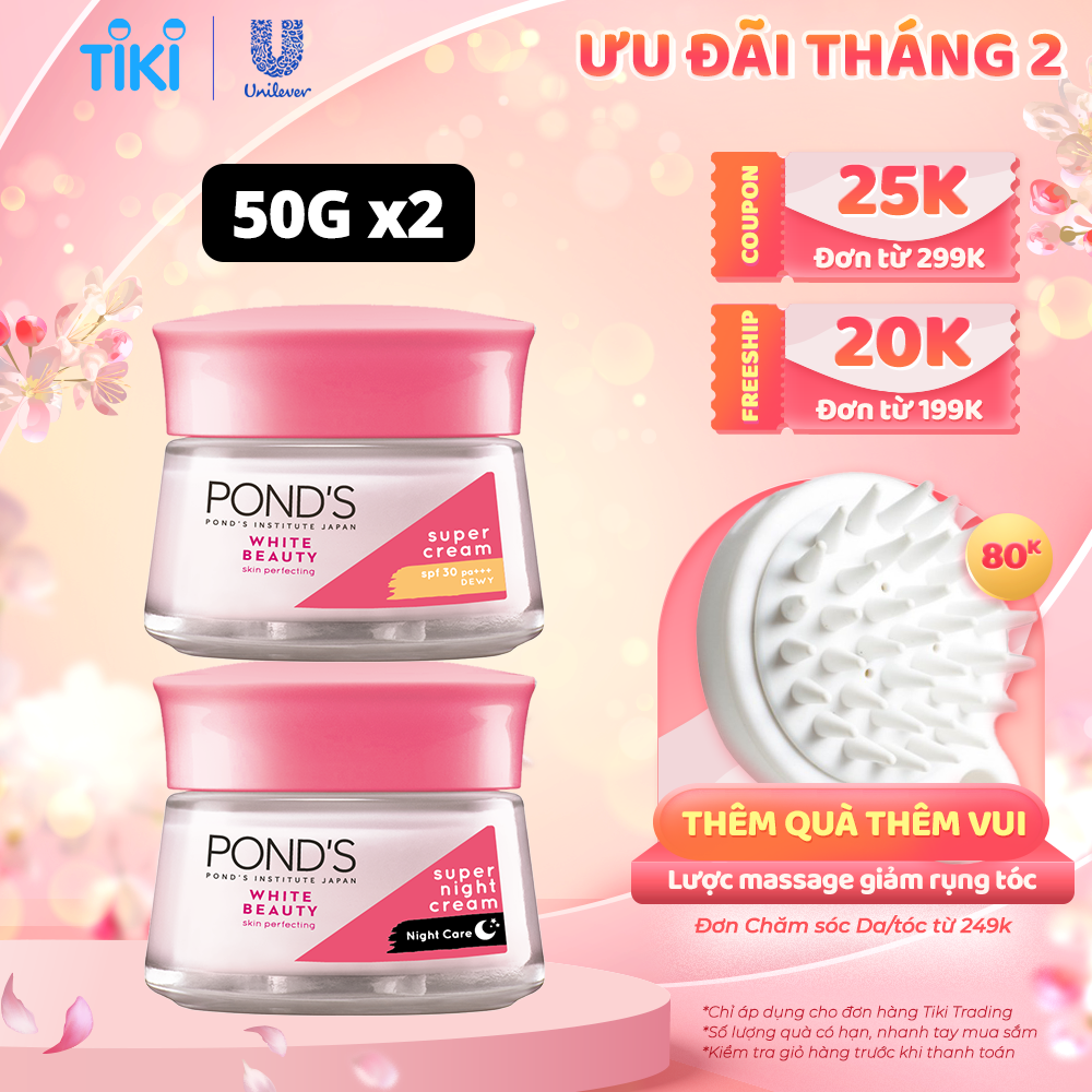 (Mẫu mới) Bộ Đôi Kem Dưỡng Da Ngày Và Đêm Trắng Hồng Rạng Rỡ Pond's White Beauty (45g)