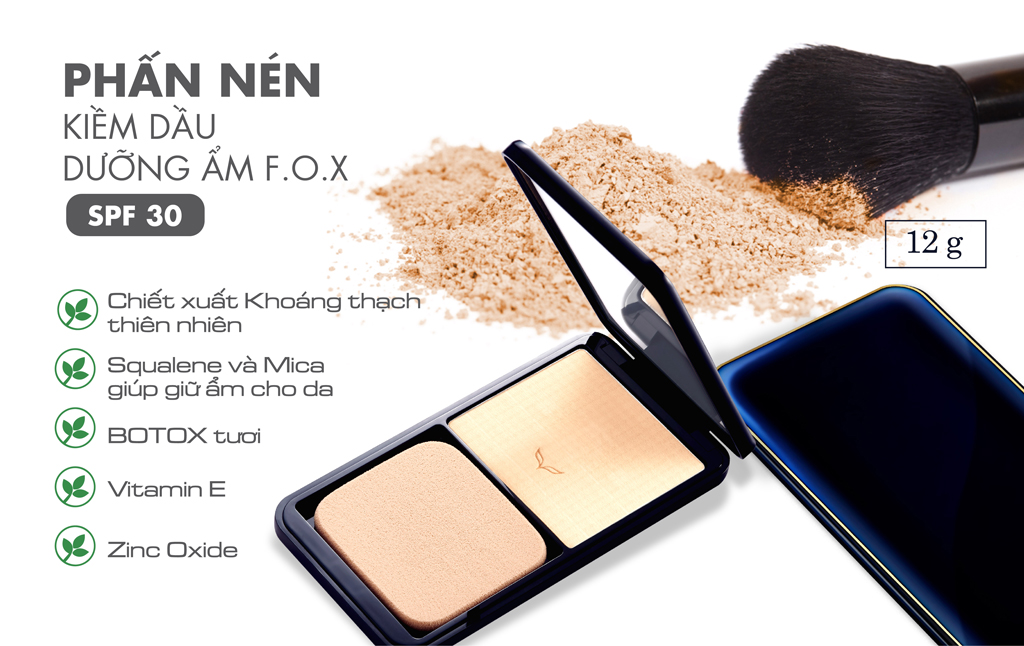 Phấn Nén Kiềm Dầu, Dưỡng Ẩm F.O.X - SPF 30   Double Function Compact 12g - TK02