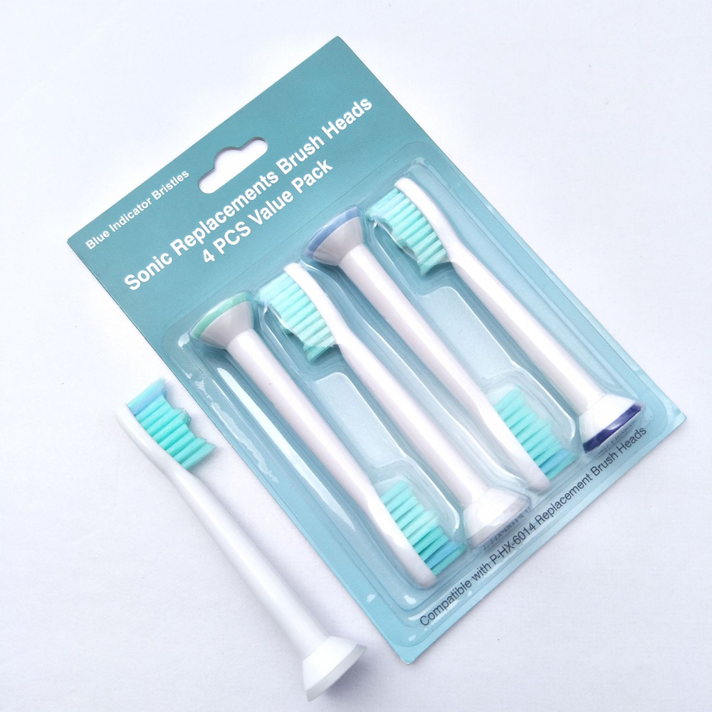 Cho máy Philips Sonicare, Bộ 4 đầu bàn chải đánh răng điện HX-6014, dòng máy HX3, HX6, HX7, HX8, HX9, R, FlexCare +, FlexCare, HealthyWhite, HydroClean, EasyClean, DiamondClean-Phá tan mảng bám, cho răng sáng bóng