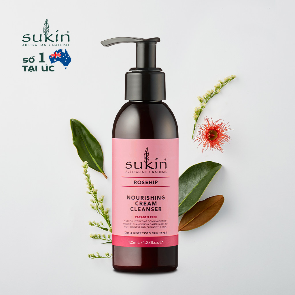 Kem rửa mặt tầm xuân sáng mịn da Sukin Rosehip Nourishing Cream Cleanser 125ml