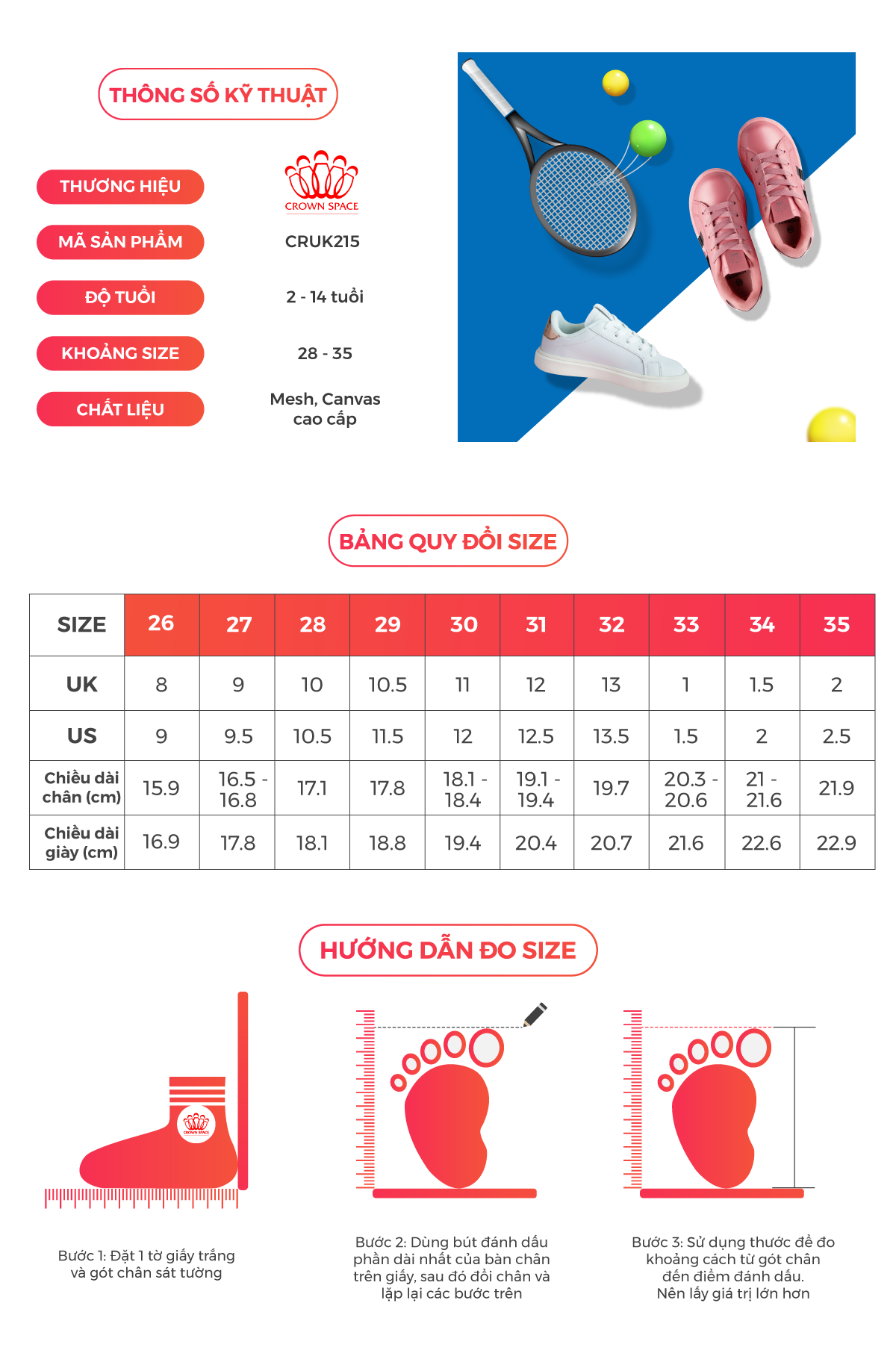 Giày Sneaker Bé Trai Bé Gái Cổ Thấp CrownUK Active Trẻ em Cao Cấp CRUK215 Nhẹ Êm Size 28-36/2-14 Tuổi Màu Trắng Đen Hồng