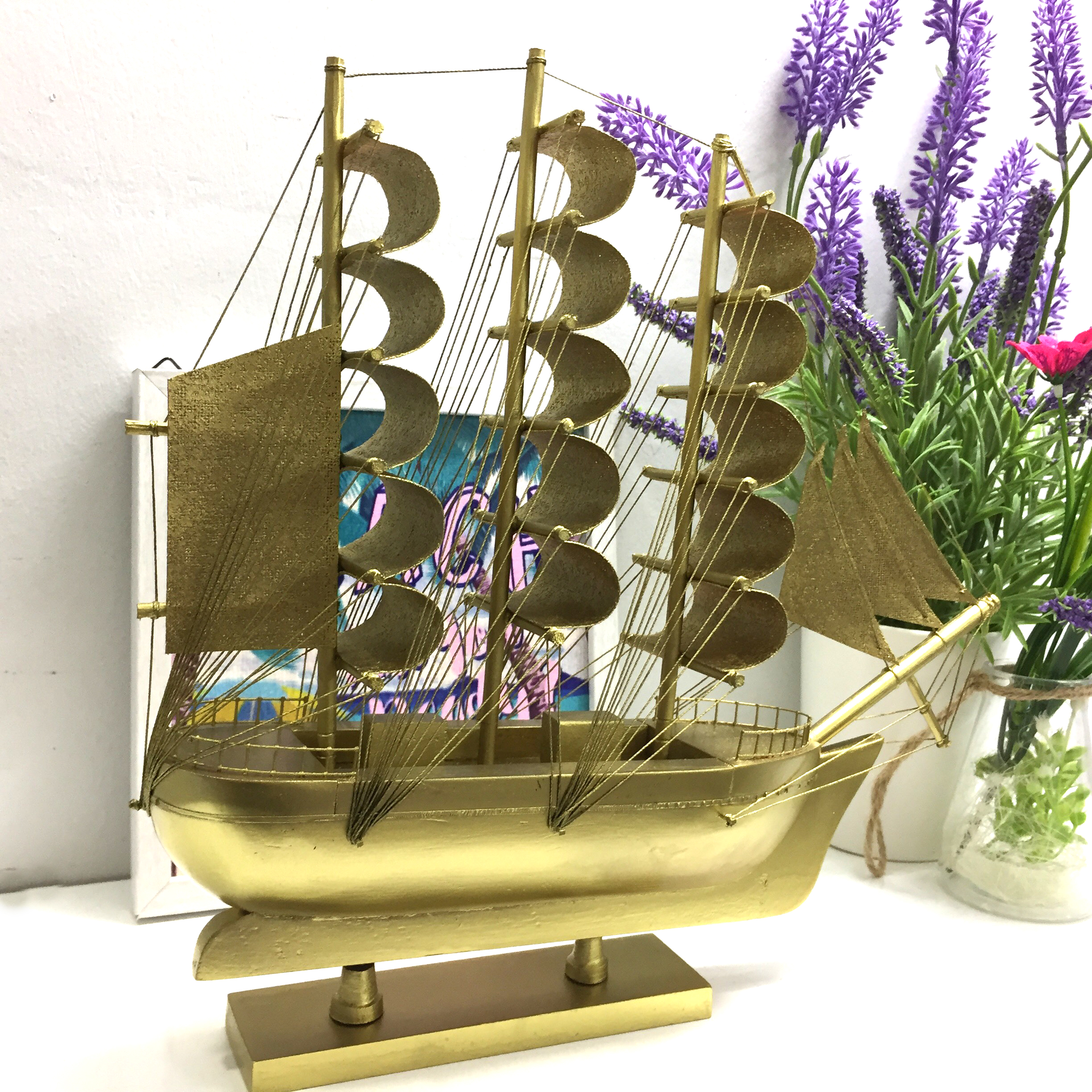 Mô hình thuyền gỗ trang trí Le Belem - thân 25cm - vàng ánh kim