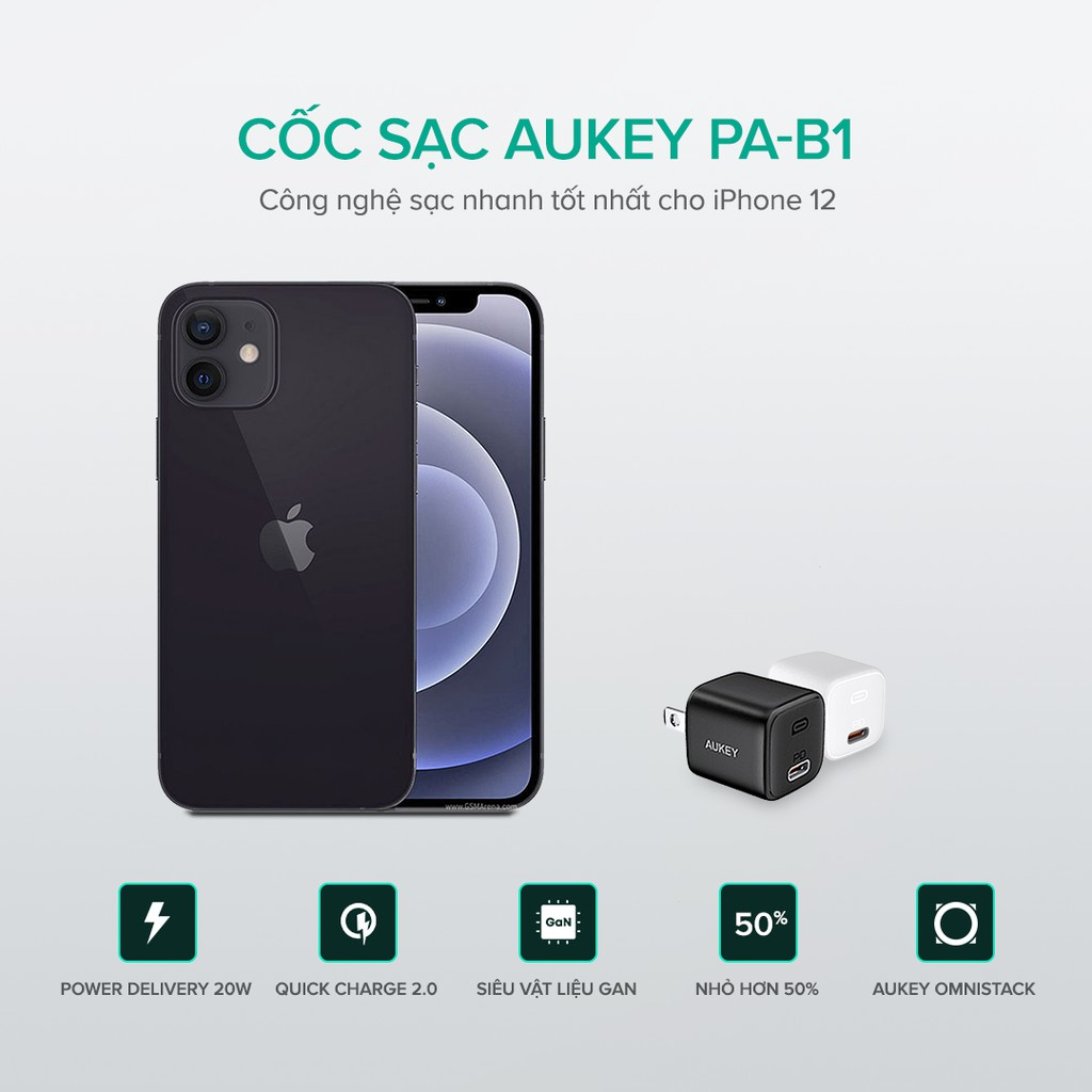 Cốc Sạc Nhanh Omnia Aukey PA-B1 Cổng Type C Power Delivery 20W - Hàng Chính Hãng