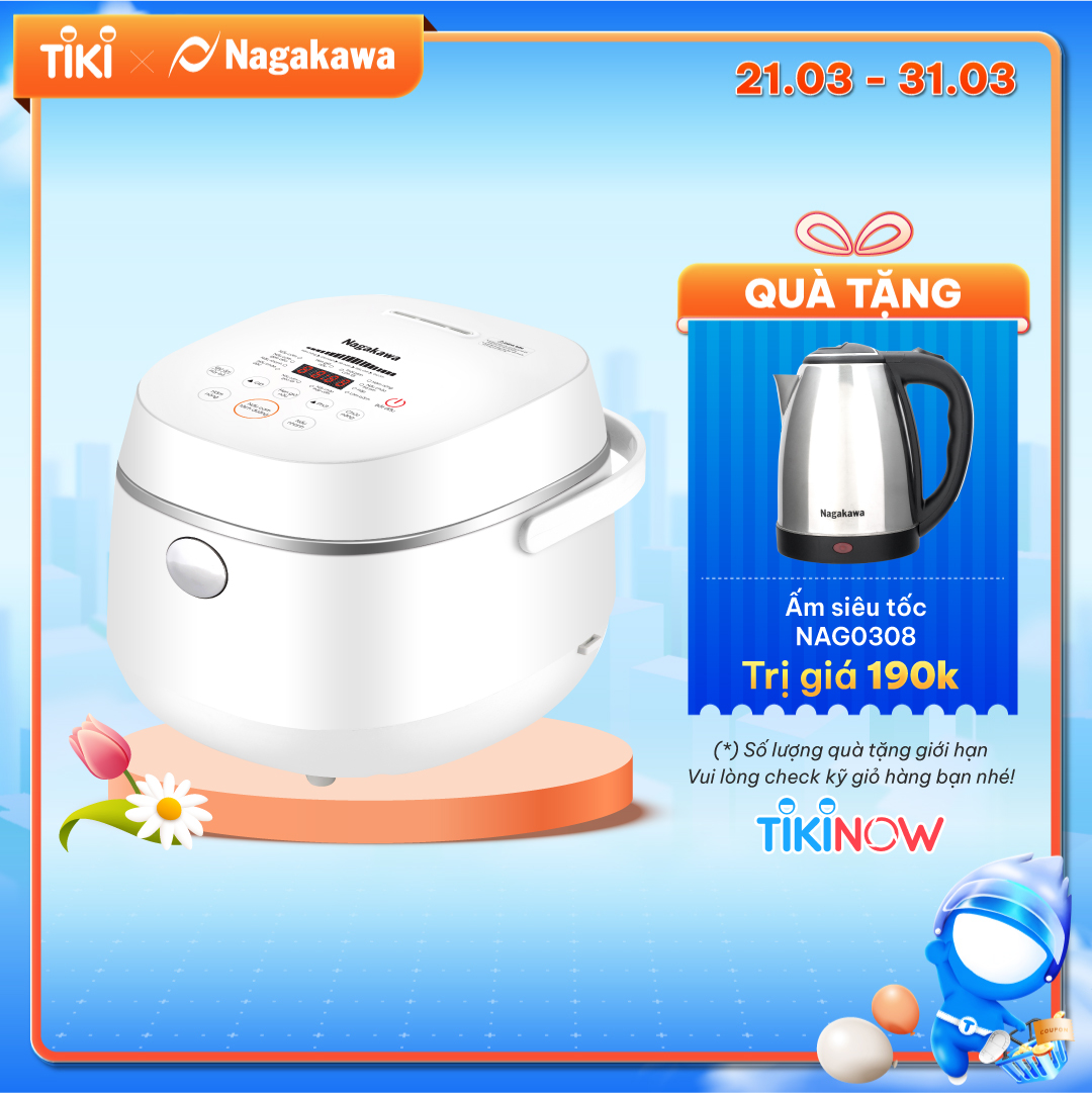 Nồi Cơm Điện Tử Cảm Ứng Nagakawa NAG0136 Trắng đen - Giảm tinh bột - Lòng niêu chống dính - 11 chức năng (1.2L - 500W) - Hàng Chính Hãng