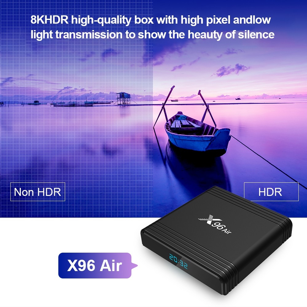 [Hot Sale][Sản phẩm mới] Hộp TV thông minh X96 Air Amlogic s905x3 Hỗ trợ độ phân giải 8K HDH Android 9.0 cấu hình 4GB Ram  Rom hỗ trợ kết nối 2.4G và 5G Wifi Bluetooth với Trình phát phương tiện thông minh