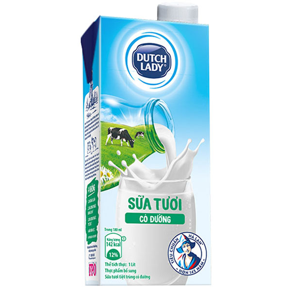 Thùng 12 Hộp Sữa Tươi Tiệt Trùng Dutch Lady Cô Gái Hà Lan Có Đường (12 X 1L)