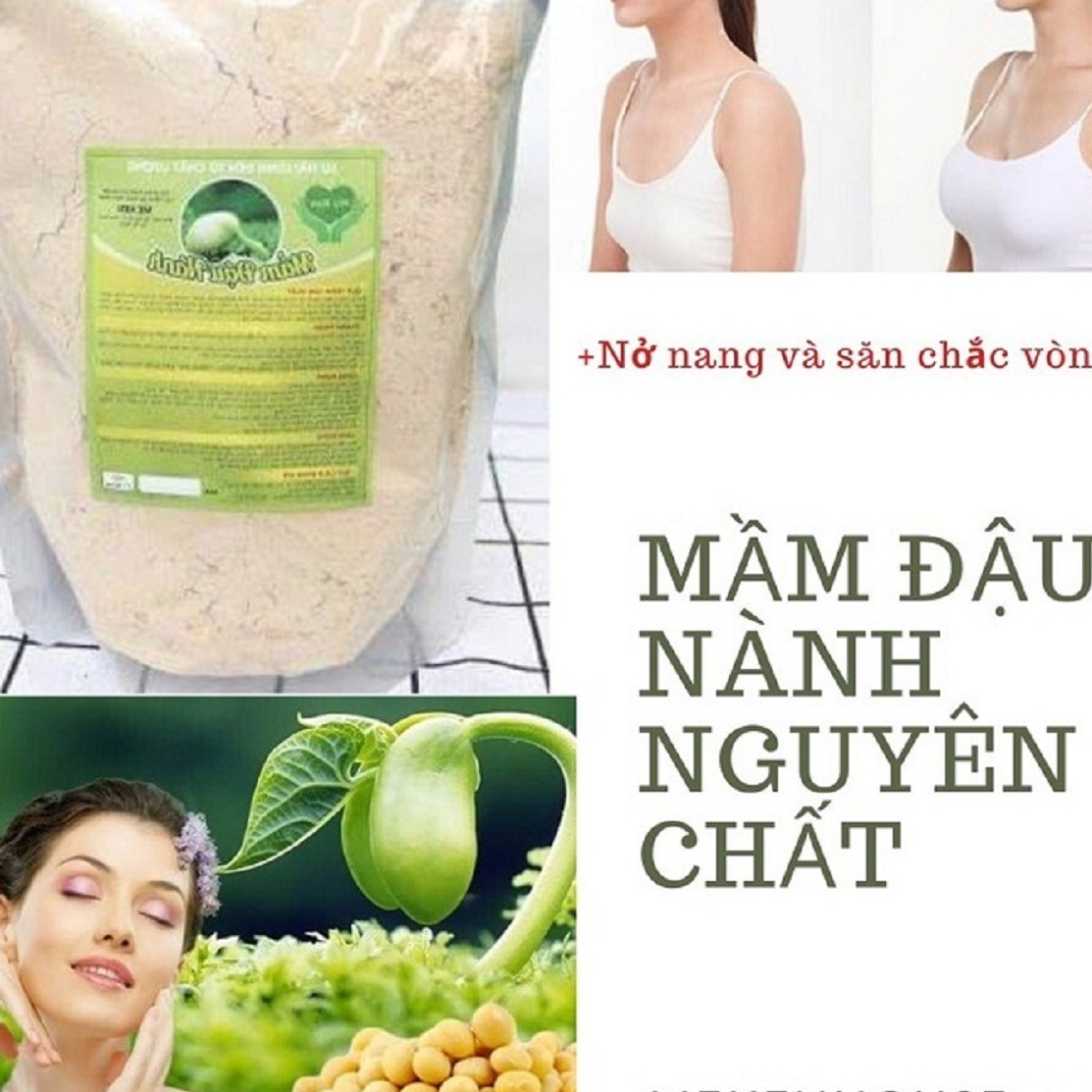 Bột mầm đậu nành nguyên chất Mẹ Ken 1kg (2 gói mỗi gói 500gr) chính hãng Mẹ Ken nở nang săn chắc vòng 1