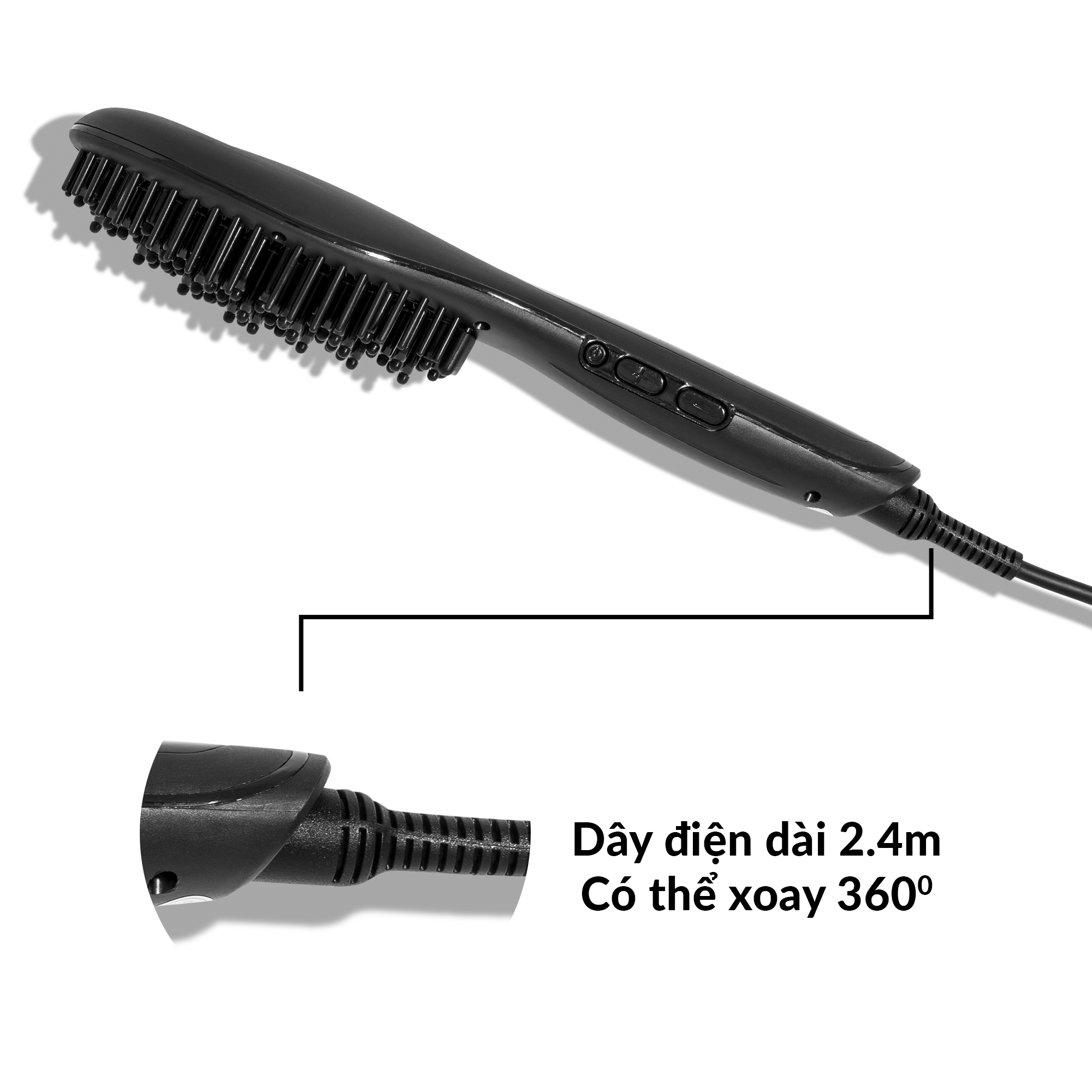 Lược Điện Tạo Kiểu Tóc PYT Thermal Styling Brush - Màu Đen - Có Thể Duỗi Và Làm Phồng Chân Tóc Với Công Nghệ Ion Âm Và Nhiệt Hồng Ngoại Xa